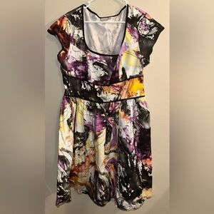 eShakti Dress Womens Size 2X Abstract Paint Multicolor Fit & Flare Midi Pockets
